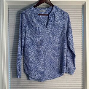 Blue and white long sleeve blouse